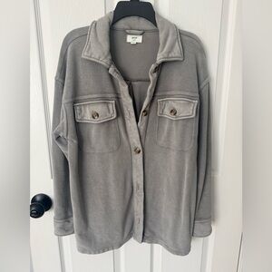 aerie Gray Fleece Button-Up Shacket